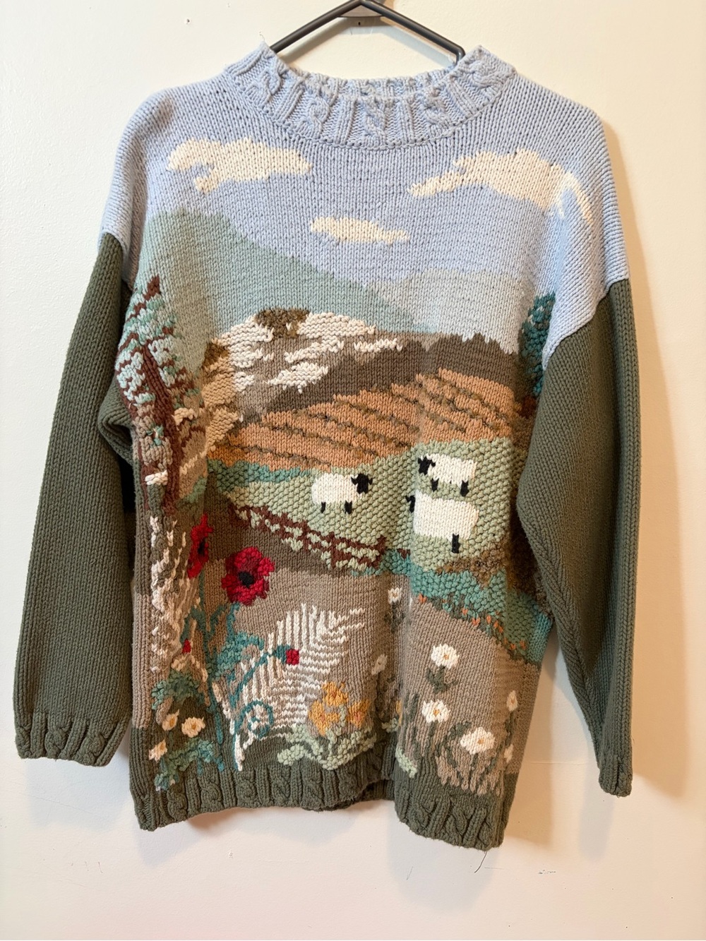 Daniel Hechter Pastoral Scenic Knit Sweater in Sage, Sky Blue and Olive